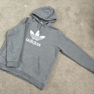 Adidas Hoodie Men Large Gray Sweatshirt Pocket Trefoil Essentials